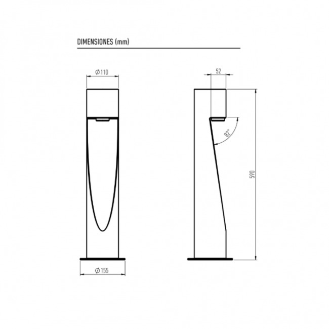  Fuente Lumínica 1xGU10 Dicro • Potencia [W] 1 x 35W Max • Índice de Protección IP55 • Clase de Aislación Clase l • Dimensión Producto (AnchoProfundoAlto) [mm] Ø110 x 590 • Material Acero • Garan.jpg